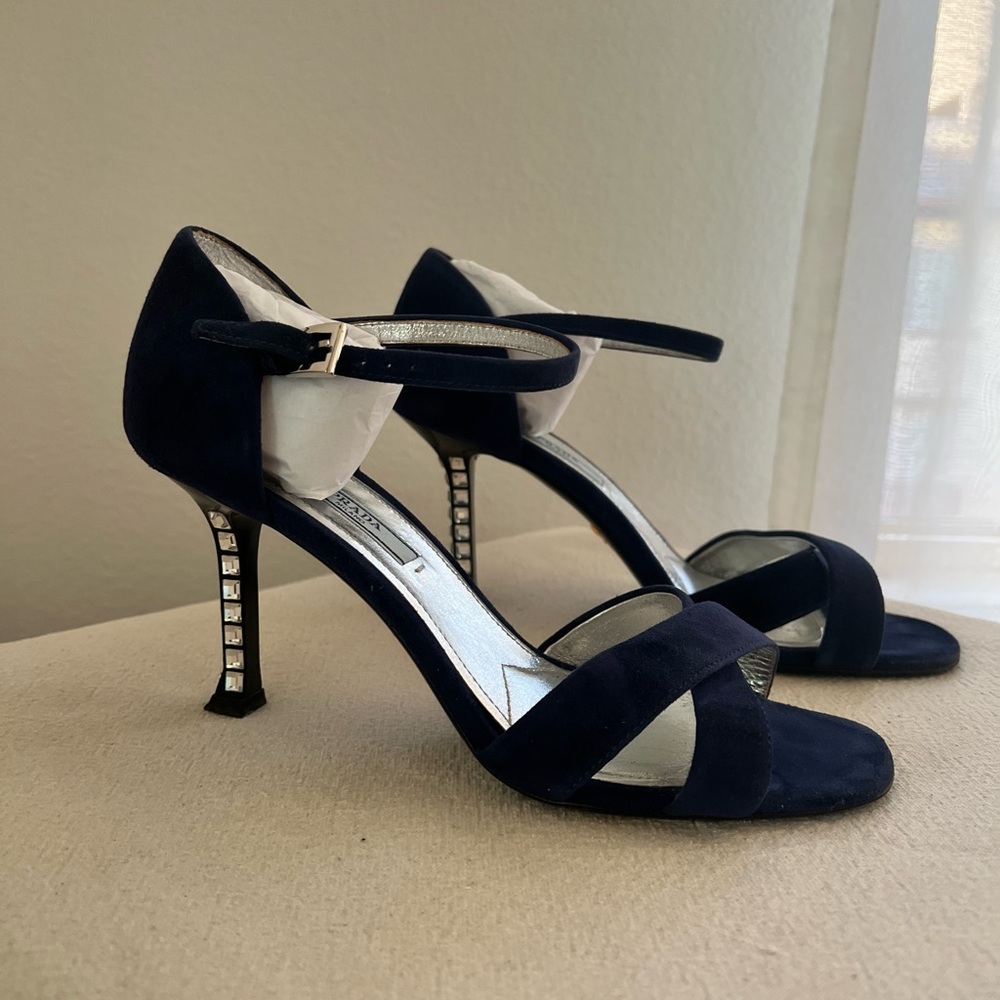 Prada Blue suede with crystal heels - Picture 6 of 11